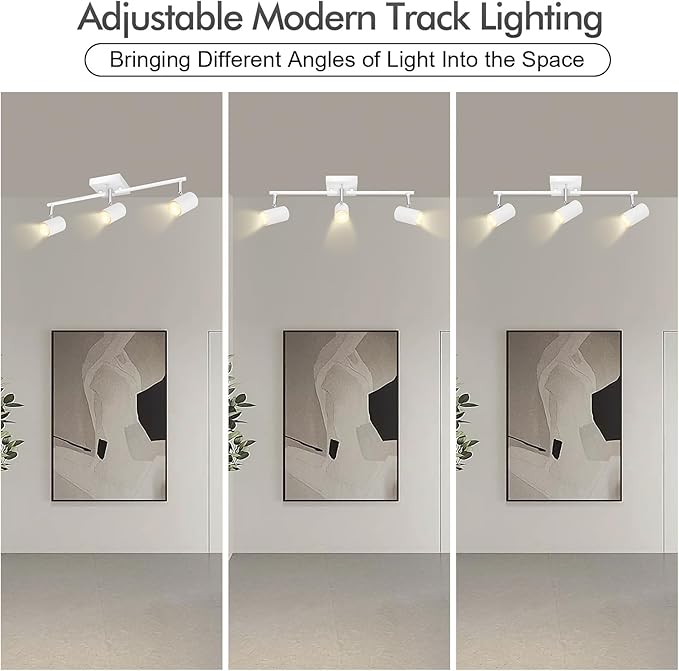AUQUEE 3 Light Track Lighting Fixtures Ceiling, White Kitchen Lighting Fixtures Ceiling, Track Lights Ceiling, Rotatable Light Heads, Modern Track Lights for Living Room,GU10 Bulb Not Included