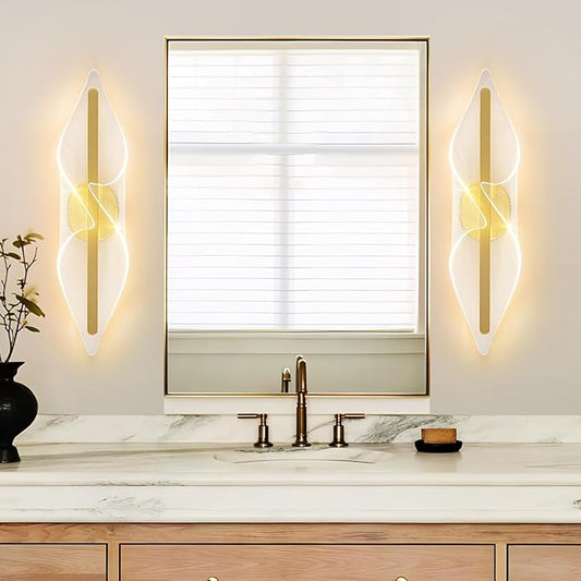 Modern Gold Wall Sconce 17.3In LED Wall Lamp with Remote Control Dimmable Acrylic Sconces Wall Lighting for Living Room Hallway Bathroom Bedroom Stairs