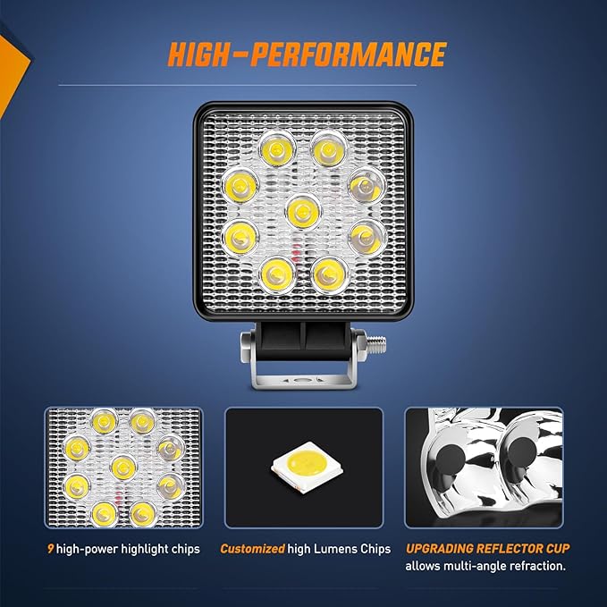 Nilight 2PCS 27W Spot Led Off Road Lights Super Bright Driving Fog Light Boat Lights Driving Lights Led Work Light s for Truck ATV SUV Boat