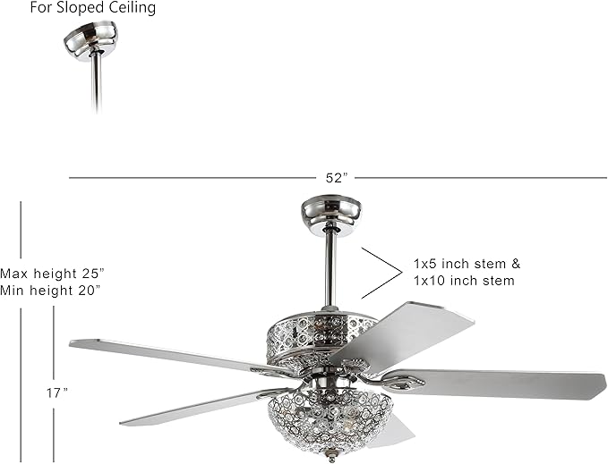 JONATHAN Y 52" Chrome 6-Light Iron and Wood Ceiling Fan, Modern Glam Filigree Dome, 5 Reversible Silver/White Blades, Remote Control, ETL Listed, LED Bulbs Included JYL9602A