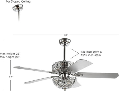 JONATHAN Y 52" Chrome 6-Light Iron and Wood Ceiling Fan, Modern Glam Filigree Dome, 5 Reversible Silver/White Blades, Remote Control, ETL Listed, LED Bulbs Included JYL9602A