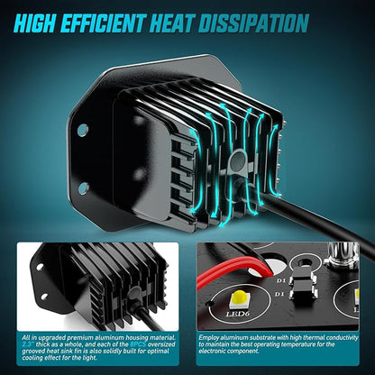 Nilight Flush Mount LED Pod Lights 2 PCS 4.7 Inch 4LED Flood Beam Bumper Offroad Driving Backup Reverse Work Light for Truck ATV UTV