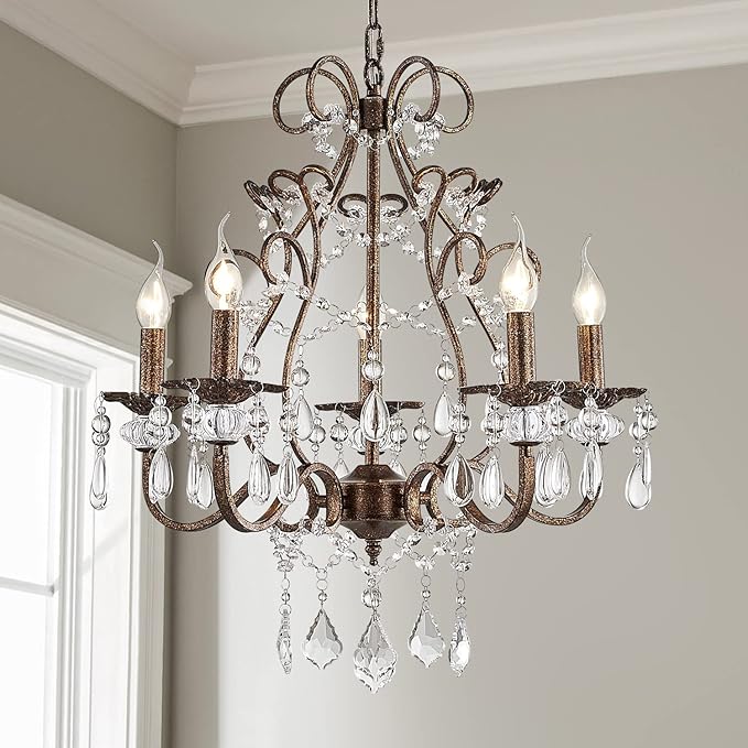 Saint Mossi 5-Lights Crystal Chandelier for Dining Room, Farmhouse Chandelier Style, K9 Crystal Pendant Light Rustic Lighting Fixture for Living Room, H24 x D23, Chain Adjustable