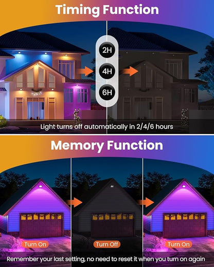 MEIKEE 60W 6000LM RGBW Flood Lights, 600W Equivalent RGB Color Changing LED Floodlights, 6500K White Light Outdoor Lighting with Timing Memory for Christmas Decoration 4 Packs
