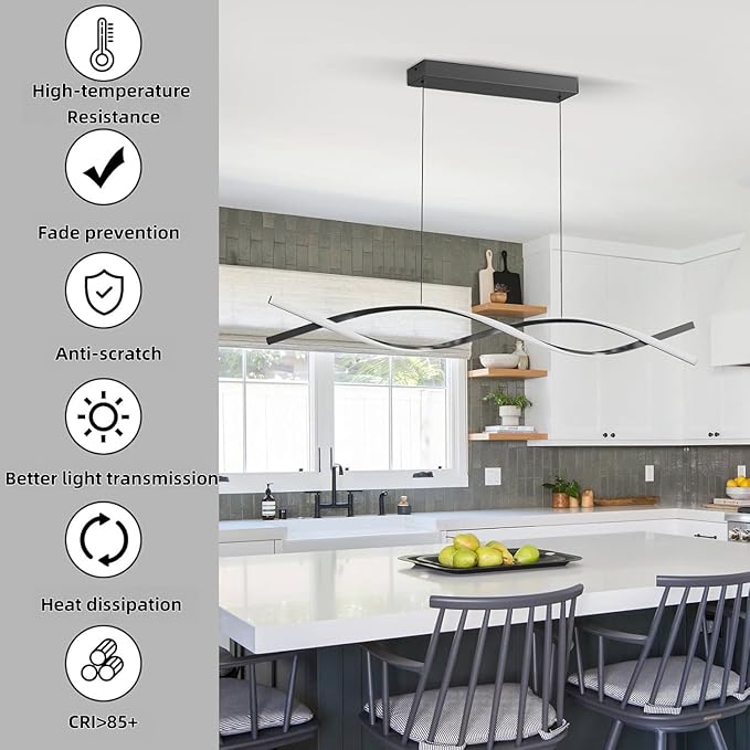Modern Pendant Lights Fixture, 57in Aluminum LED Chandelier with Remote Control Dimmable 3000k-6000K Color Temperature, Island Lighting Lamp for Kitchen, Dining Room, Billiard Room