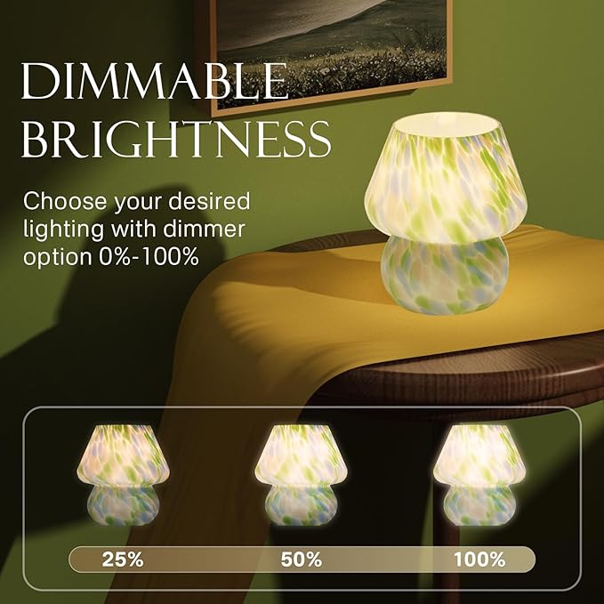 Dawnwake Mushroom Lamp Table Lamp for Bedroom,Small Desk Bedside Lamps for Living Room,Mushroom Decor Cute Mini Modern Mid Century Lamps for Night Stands,Aesthetic Home Living Room Decor(Green)