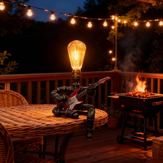 Cool Table Lamp - Vintage Steampunk Decor, A Very Relevant Gift for Music Fanatics & Guitar Aficionados