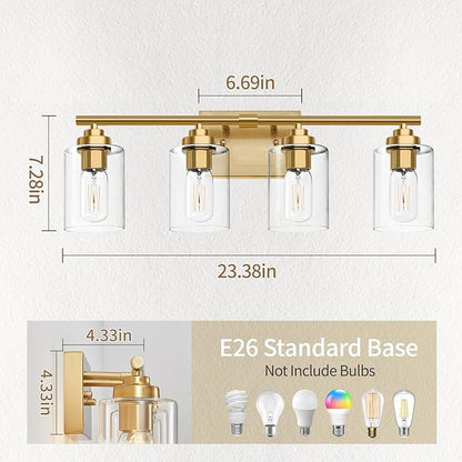 SKEJAO Bathroom Vanity Light Over Mirror,Bathroom Light Fixture Wall Sconce Lighting for Bedroom,Living Room (Gold, 4-Light)