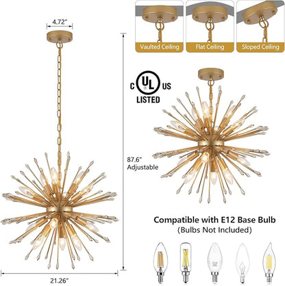 MEIXISUE Modern Sputnik Chandelier,Gold Firework Pendant Light 12-Light Dining Room Chandeliers Hanging Light Fixture for Kitchen Foyer Living Room Entryway UL Listed
