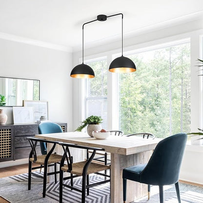 Pendant Lights Kitchen Island, 2-Light Black and Gold Dome Pendant Light Fixtures, Island Lights for Kitchen Farmhouse Dining Room Restaurant