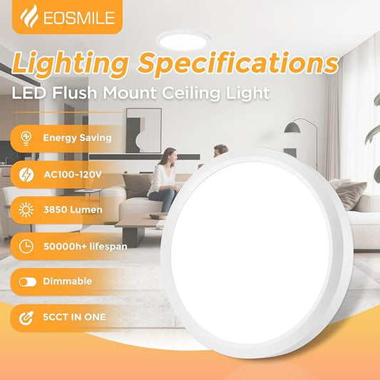 2Pack 15.8 Inch LED Flush Mount Ceiling Light, 35W, 3850LM, 2700K-5000K 5CCT Selectable & Dimmable, White Round Flat Panel Light for Hallway, Kitchen, Bedroom, Laundry Room
