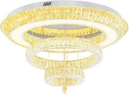 Modern Large Ring Crystal Chandelier Modern Luxury Chrome Crystal Ceiling Lights Fixture for Dining Living Room D40 Inch 3-Tier Raindrop Chandeliers LED Dimmable Lighting