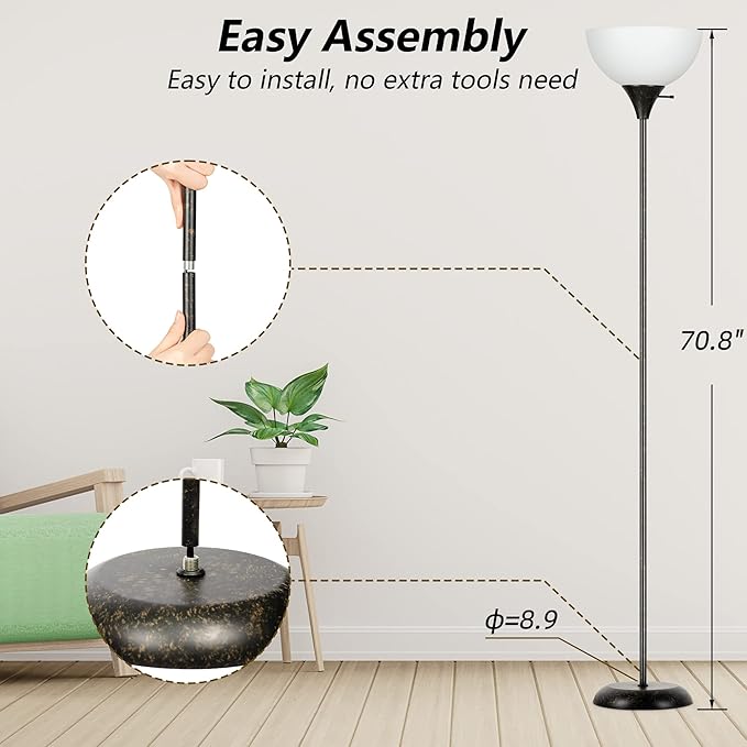 RISLG Floor Lamp, Standing Lamp for Bedroom, Drop-Resistant White Lampshade, Rotary Switch, Industrial Metal Floor Lamp for Living Room Bedroom Study Office Kid’s Room