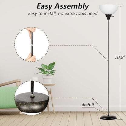 RISLG Floor Lamp, Standing Lamp for Bedroom, Drop-Resistant White Lampshade, Rotary Switch, Industrial Metal Floor Lamp for Living Room Bedroom Study Office Kid’s Room