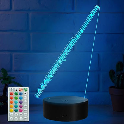 Flute Night Light, Flute Gifts, 3D Illusion Lamp with Remote Control, 16 RGB Colors, 4 Flashing Modes, Timer, Dimmable, Flute Instruments Accessories for Holiday Birthday Christmas