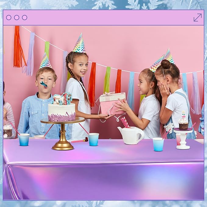 Oudain 3 Pcs Frozen Theme Party Blue & Purple & Silver Iridescent Party Tablecloth 54 x 108 Inch Plastic Rectangle Tablecloth Waterproof Table Cover for Frozen Theme Birthday Decoration