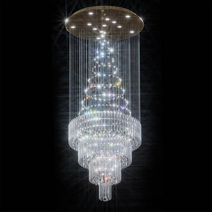 Flashing God D32''XH100'' Modern Large Chandelier for High Ceiling Raindrop Crystal Chandelier High Ceiling Pendant Light Fixture for Hallway Living Room Gold Stairwell Chandeliers
