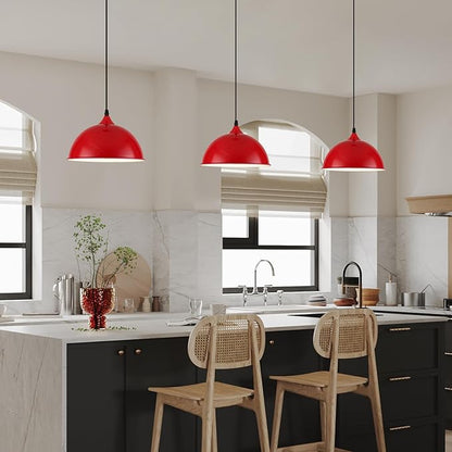 9.8 inch Modern Farmhouse Pendant Lights Kitchen Island 3 Pack, Red Dome Pendant Lights, Vintage Industrial Kitchen Pendant Lighting, Island Lights for Kitchen, Dining Room