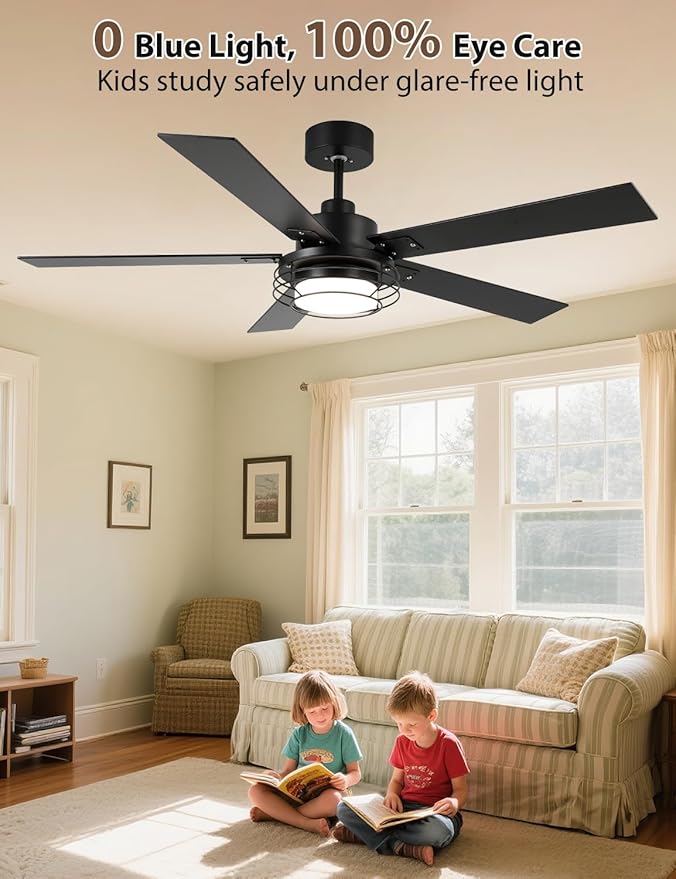 Ceiling Fans with Lights and Remote – Modern Low Profile Fandelier Ceiling Fan with Light for Bedroom & Outdoor Patio,Black 52 Inch DC Motor