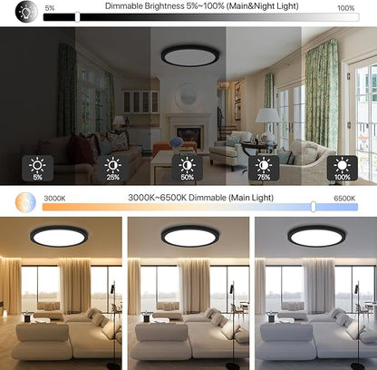 4Pack Dimmable LED Flush Mount Ceiling Light Fixture with Remote Control, 24W 2640LM, 12Inch, 2000K Warm Night Light & 3000K-6500K, Modern Super Slim Ceiling Lamp for Bedroom Kitchen, Black