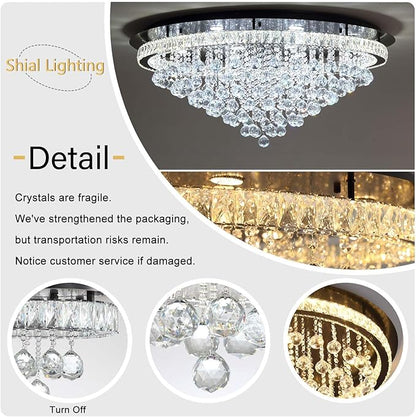 Dia 32" Modern Crystal Chandeliers for Dining Room,Black Raindrop Chandelier Flush Mount Chandeliers for Living Room Bedrooms Dining Room Dimmable 2700k 4500k 6000k