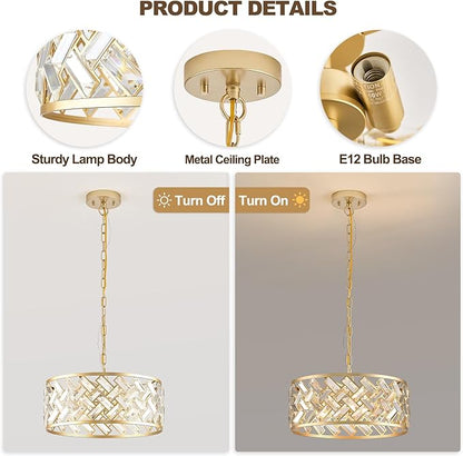 Gold Crystal Chandelier, 4-Light Morden Dining Room Light Fixture,15.16" Round Semi Flush Mount Chandeliers for Kitchen Foryer Entryway Hallway Living Room Bedroom (ETL Listed)