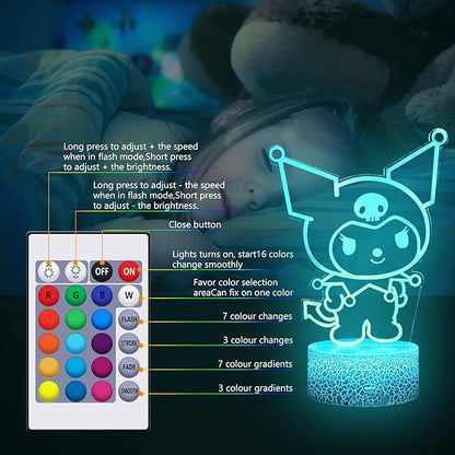 16 Colors Night Light 3D Illusion Table Lamp with Touch & Remote Control LED Lamp Kawaii Anime Led Light Cute Desk Lamp for Artwork Decor Christmas Halloween Birthday Decoration Gifts