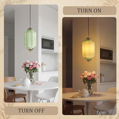 Gerrii 2 Pack Vintage Milk Glass Pendant Lights 5.5″ Green Brass Ceiling Hanging Light Fixtures Antique Pendant Lighting for Kitchen Island, Dining Room, Bedroom, Hallway, E12 Bulb Included