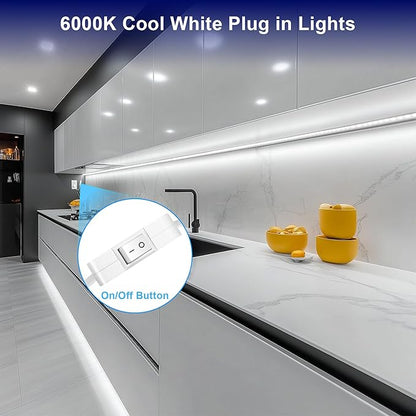 maylit Under Cabinet Strip Lighting Plug in 60in, Ultra Bright Small LED Light Bar, 6000K Cool White, 110V-120V Wired Lights for Kitchen Cabinet, Counter, Workbench, Desk, Closet, Shelf, Indoor