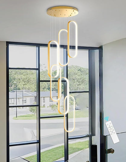 6 Rings Modern Chandelier LED Dimmable Flush Mount Ceiling Light for Foyer Living Room Staircaes Gold