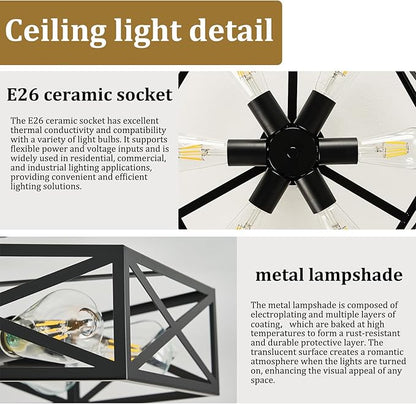 Modern Farmhouse Semi Flush Mount Ceiling Light,Industrial Black Ceiling Lighting Fixture,Hexagonal Close to Ceiling Lights for Kitchen,Living,Dining Room,Bedroom,Foyer,Laundry Room,19.7 Inch