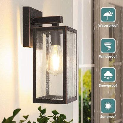 MAXvolador Outdoor Wall Sconce, Exterior Waterproof Wall Lantern Light Fixture, Oil Rubbed Bronze Porch Lights, Anti-Rust E26 Patio Lighting, 2 Pack