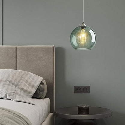 Mikeru Glass Globe Pendant Light Single, 9.85 Inch Gray Green Bubble Glass Hanging Lamp, Mid Century Modern Pendant Lighting for Kitchen Island Dining Room Bedroom (Bulb Not Included)