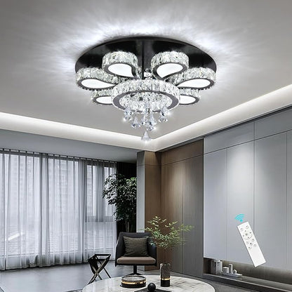 HAIXIANG Glam Crystal Chandelier for Living Room Dining Room Chandeliers Light Fixtures LED Remote Dimmbale Lighting for Dining Room Bedroom Living Room Black 40W LEDs Lights