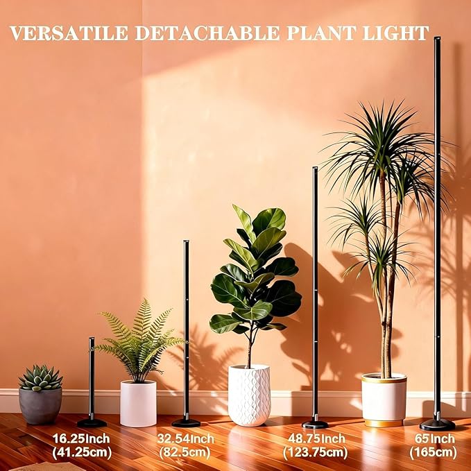 65Inch Vertical Grow Lights for Indoor Plants: 48W, 6000K, 336 LEDs Full Spectrum LED Standing Plant Lights with Timer and 10 Level Dimmable Plant Growing Lamp for Greenhouse