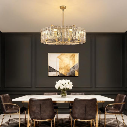31.5" Modern Water Ripple Glass Chandeliers, Luxury 8-Light Round Drum Chandelier, Large Gold Pendant Lighting Fixtures for Living Room Dining Room Bedroom Hotel