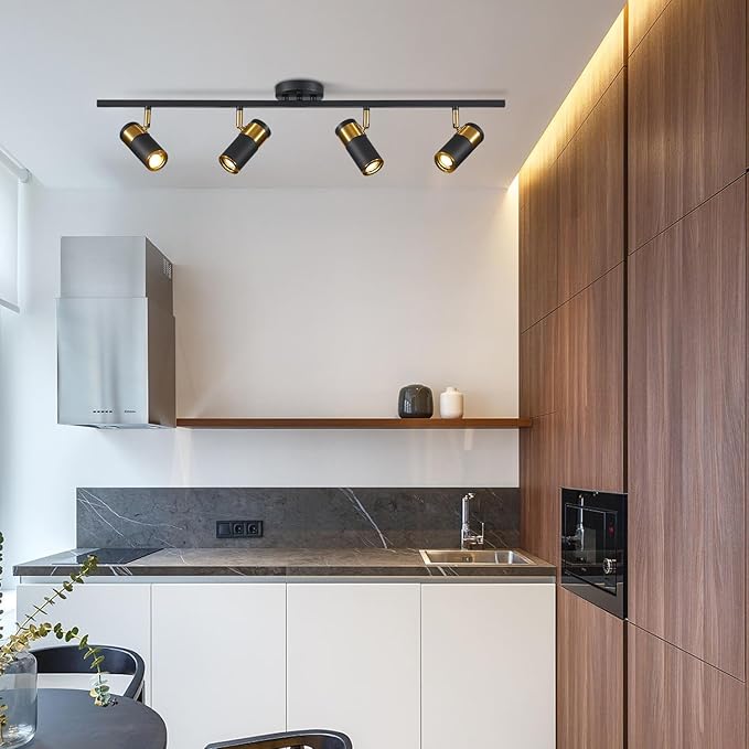4 Lights Matte Black Track Lighting, Modern Flush Mount Ceiling Light, Modern Ceiling Spot Light for Bedroom Living Room Kitchen Island