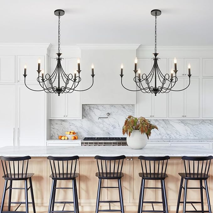 Modern 6-Lights Black Chandelier Large 36.6in Farmhouse Chandeliers Candle Dining Room Light Fixture for Living Room Kitchen Island Foyer Bedroom