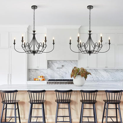 Modern 6-Lights Black Chandelier Large 36.6in Farmhouse Chandeliers Candle Dining Room Light Fixture for Living Room Kitchen Island Foyer Bedroom