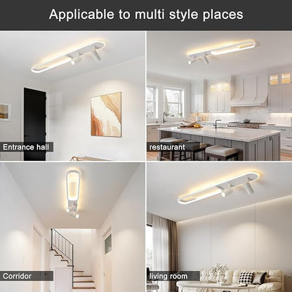 39.3Inch Dimmable LED Ceiling Light with 2 Spotlights Modern LED Ceiling Light with Remote Long Linear Ceiling Lamp for Kitchen Bedroom Office Laundry Room White/50W