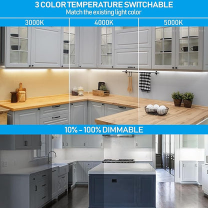 TORCHSTAR LED Under Cabinet Lighting 3CCT, 22 Inch 14W 960LM, Hardwired & Plug-in, 3 Color Selectable CRI90 120V ETL Listed Dimmable Under Counter Lights for Kitchen, White Aluminum Housing, 2 Pack