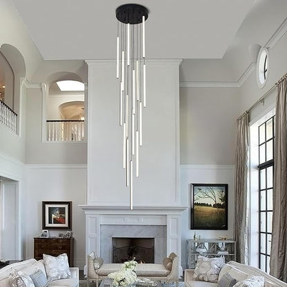 HuisMier Modern LED Staircase Chandelier, 15 Lights Long Foyer Chandeliers Black Linear Pendant Light with Remote, Dimmable High Ceiling Chandelier for Stairs Living Room Entrance, 3000K-6000K