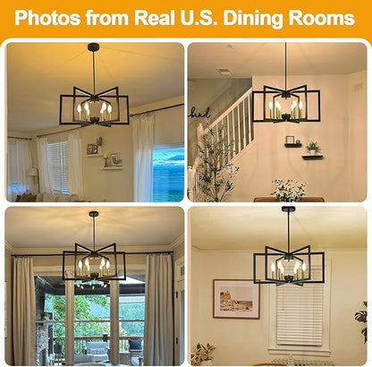25" Modern Black and Gold No Assembly Required Chandelier for Dining Room, Black and Gold Dining Room Light Fixture Over Table, Industrial Metal Hanging Pendant Light for Kitchen Island, Entryway