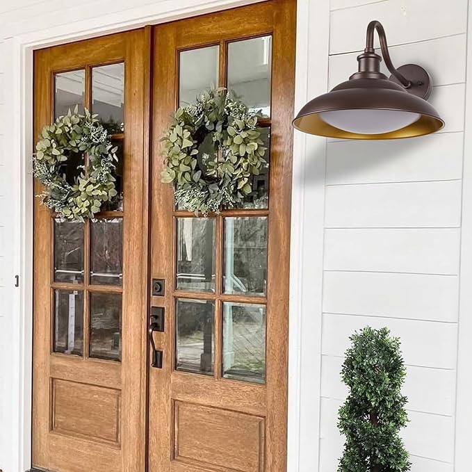 LED Outdoor Barn Lights, 12'' Farmhouse Exterior Wall Light Fixtures Wall Mount, Bronze Porch Lights Outside with Adjustable Color Temperature, Outdoor & Indoor, Oil Rubbed Bronze,1 Pack