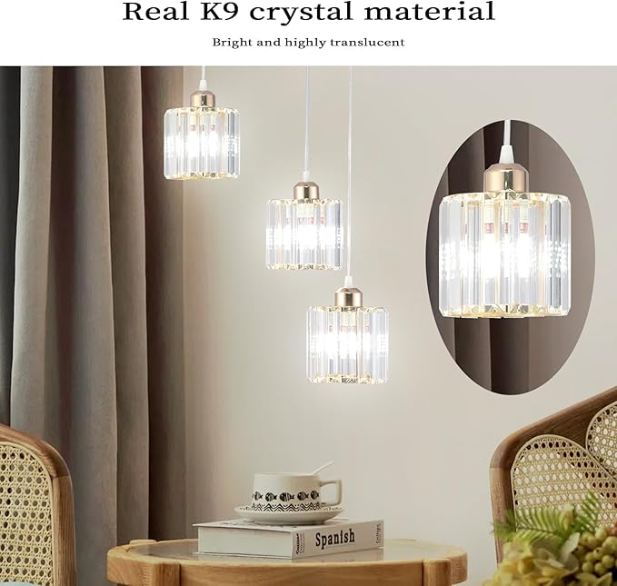 Crystal Pendant Lights Chandeliers for High Ceilings Modern Crystal Chandeliers Hanging Light Fixture Raindrop Drop Lamp for Dining Room Foyer Living Room Entryway Gold 5 Lights