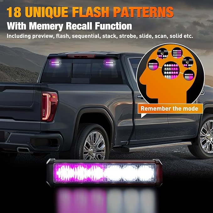 Nilight 12LED Emergency Strobe Traffic Advisor Light Bar 2 in 1 Purple White Dash Warning Safety Flashing Lights Front/Rear Windshield Construction Lights for Trucks Cars Plow Police Vehicles