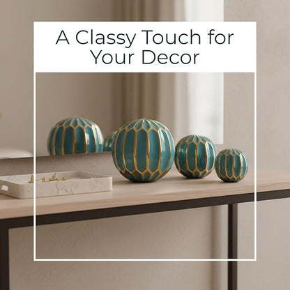 Sagebrook Home Set of 3 Blue Decorative Orbs – Stoneware & Ceramic Spheres for Home & Office Decor – Elegant Accent Pieces for Living Room, Bedroom, Coffee Table & Shelves