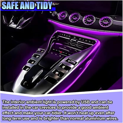 ZIMISI EL Wire Car Interior LED Strip Lights, 5V 16FT Neon Light Strip with Sewing Edge, USB Electroluminescent Car Interior Lights with Fuse Protection, Vehicle Ambient Lighting Decorations (Purple)