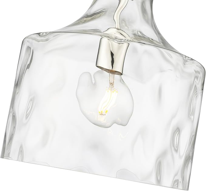 ML Lighting | Santorini Collection | 22601-PN | Indoor 1 Light Metal Pendant in Polished Nickel with Water Glass Shade | Kitchens, Dining Rooms, Living Rooms, Entryways, Hallways