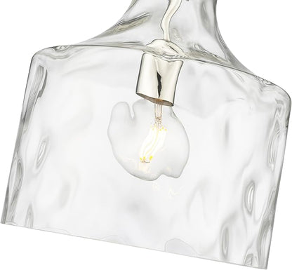 ML Lighting | Santorini Collection | 22601-PN | Indoor 1 Light Metal Pendant in Polished Nickel with Water Glass Shade | Kitchens, Dining Rooms, Living Rooms, Entryways, Hallways